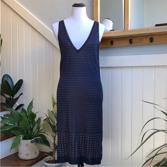 rag & bone Abigail Dot Knit Body Conscious V Neck Dress in Navy - Picture 14 of 14
